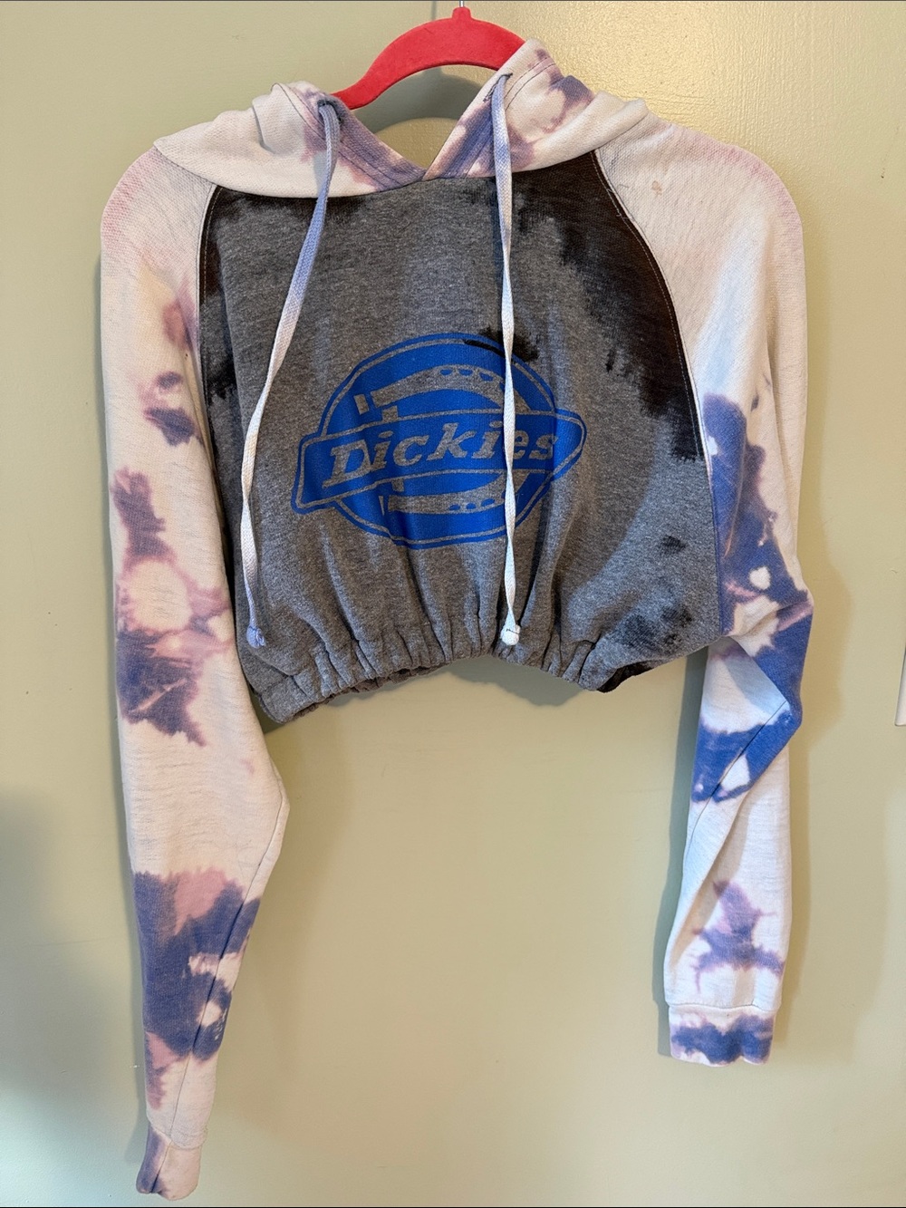 Dickies Gray Cropped Hoodie with Purple Tie-Dye Sleeves